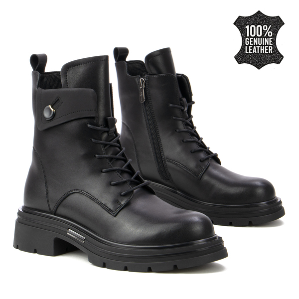 Дамски боти от естествена кожа – премиум визия, мека вътрешност, стабилно ходило и интересен детайл за модерен акцент DBT7230 black