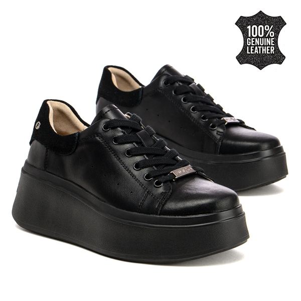 Дамски кецове от естествена кожа – комфортен вариант с дебела подметка и стабилност при продължително носене  DP7537 black