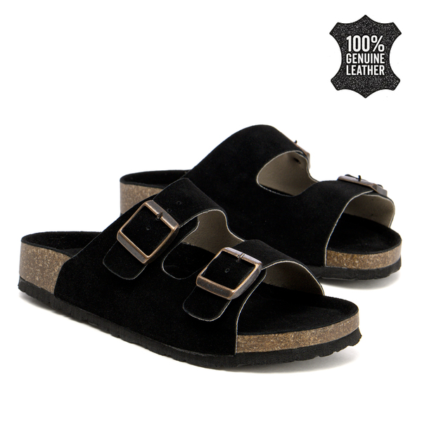 Дамски чехли от естествен велур – комфорт при всяка крачка с две каишки и модерно излъчване за различни ежедневни комбинации HF1001 black