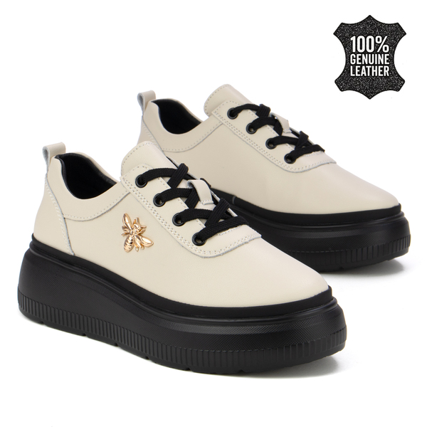 Дамски кецове от естествена кожа на дебела подметка – висок клас изработка и подчертани детайли за по-луксозна визия XF120C beige