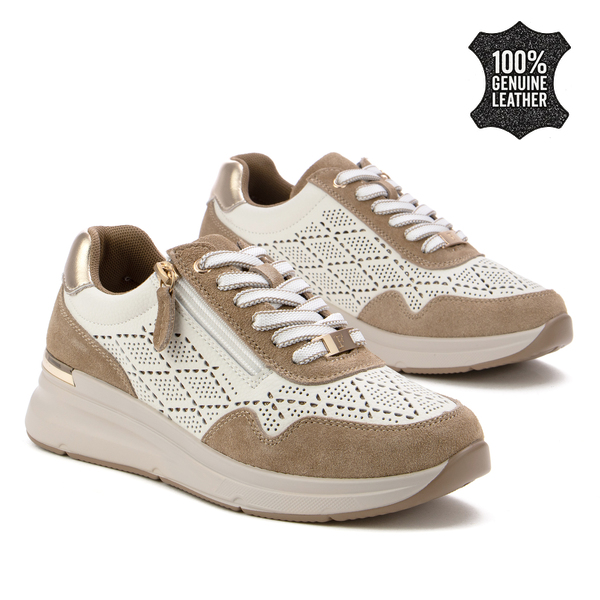 Дамски маратонки от естествена кожа – елегантна линия с модерна подметка, детайлна изработка и удобна форма за активно ежедневие  DP7101 white/beige