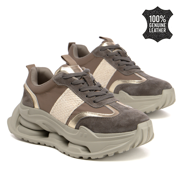 Стилни дамски обувки от естествена кожа – стабилна изработка с флорални мотиви лекота и увереност при всяка крачка DP7795 taupe