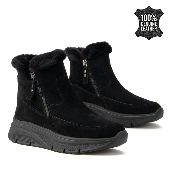 Дамски боти от естествен велур – топъл пух, удобен цип, лека подметка и ежедневен комфорт за зимни разходки и динамичен ритъм DBT7291 black