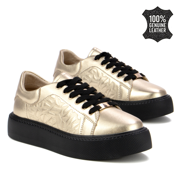 Дамски кецове от естествена кожа – луксозен акцент и комфорт на дебела подметка за стилно излъчване DP6119 gold