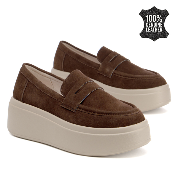 Дамски обувки от естествен велур – изразително присъствие с висока подметка и елегантна визия за активно ежедневие NS603 brown