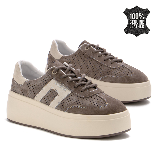 Дамски кецове от естествен велур – стилен избор с висок клас усещане, стабилна дебела подметка и лекота, подходяща за целодневно носене XF218 brown/beige