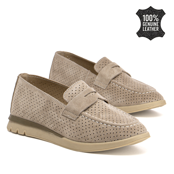 Дамски обувки от естествен велур – удобство и сигурност при ходене с мек вътрешен комфорт и приятна визия за ежедневние DP7663 beige