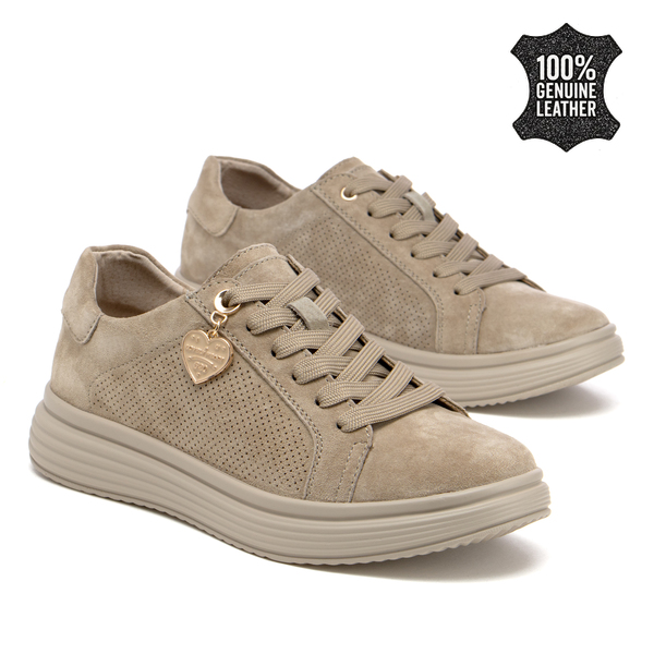 Дамски маратонки от естествена кожа – модерна визия с комфорт при носене, стилен декоративен елемент и леко усещане през целия ден DP6860 beige SU