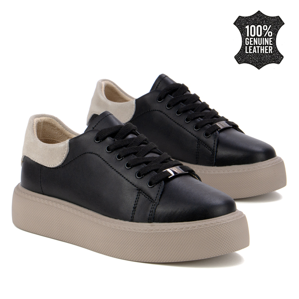 Дамски кецове от естествена кожа – луксозен акцент и комфорт на дебела подметка за стилно излъчване DP6119 black taupe