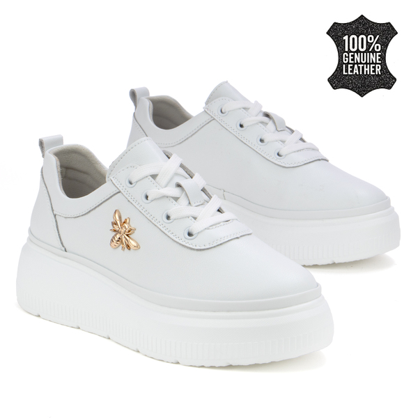 Дамски кецове от естествена кожа на дебела подметка – висок клас изработка и подчертани детайли за по-луксозна визия XF120C white