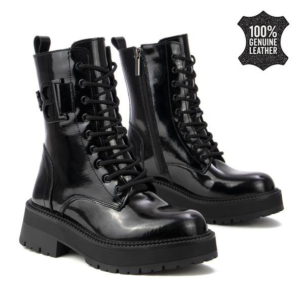 Дамски боти от естествена кожа – елегантен полиран финиш с стабилна подметка и стилни детайли за отличителен и модерен външен вид DBT6305 black