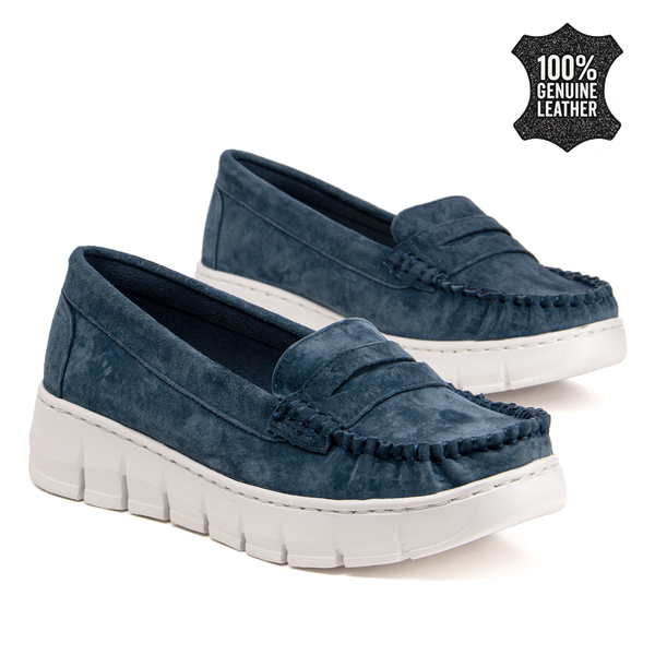 Дамски мокасини от естествен велур – приятни за носене през целия ден, сигурна опора и модерно излъчване за различни ситуации FL26003 blue