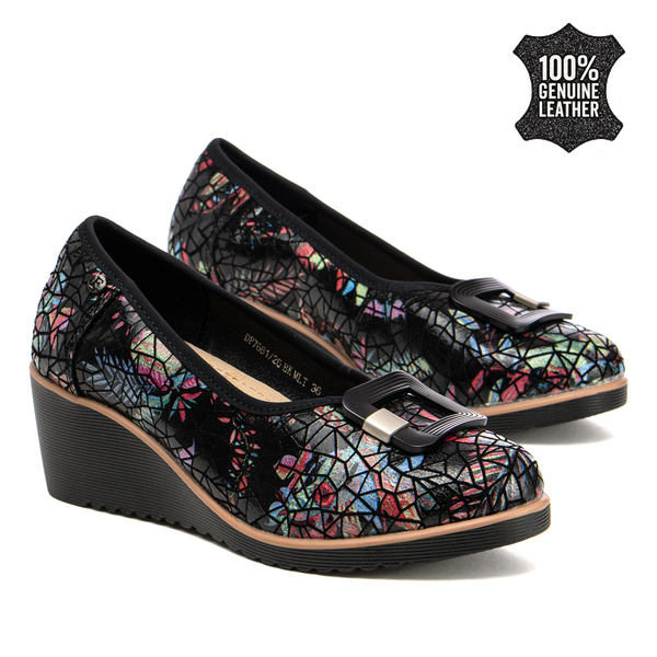 Дамски обувки от естествена кожа – удобна платформа с изразителни акценти, комфорт при носене и стабилност през целия ден DP7661 black MLT