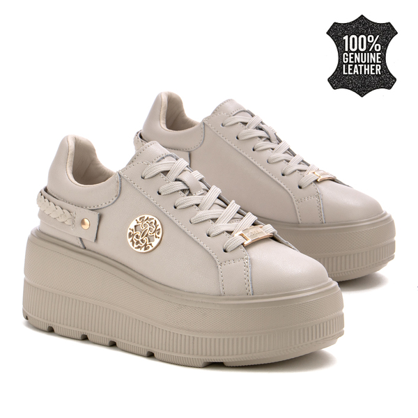 Дамски кецове от естествена кожа – елегантен модел с внимание към детайла, стабилна подметка и отличителен външен вид XW1038 beige