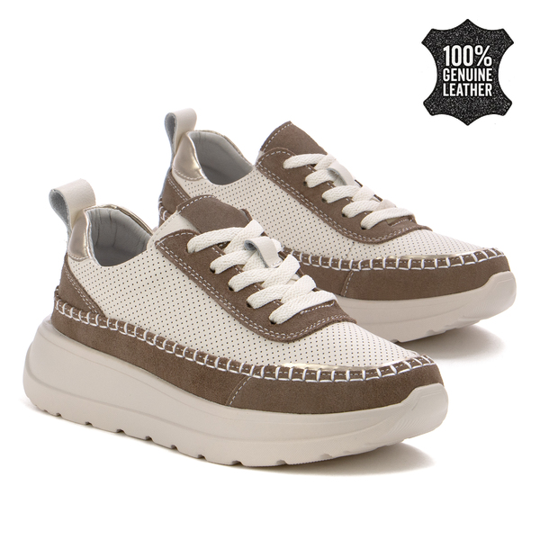 Ежедневни дамски обувки с перфорация – дишаща естествена кожа и стабилна подметка за удобно и леко усещане FT122 beige