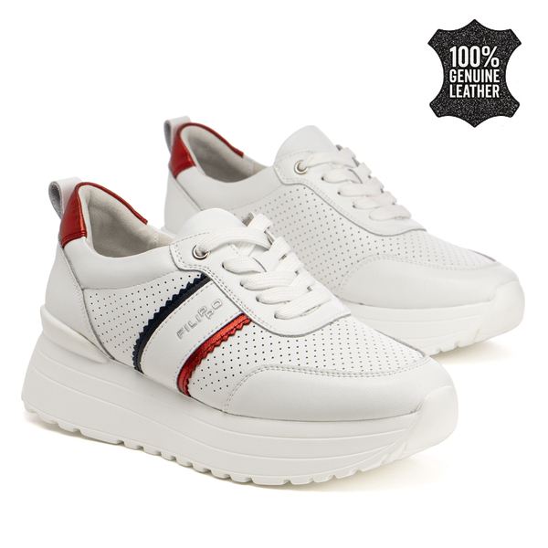 Дамски маратонки от естествена кожа – удобен ежедневен избор с модерна висока подметка и стилни цветни акценти за впечатляваща визия  DP7536 white