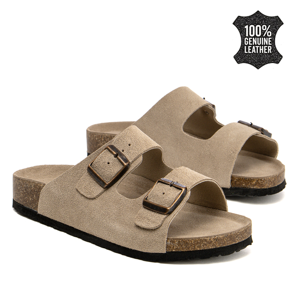 Дамски чехли от естествен велур – комфорт при всяка крачка с две каишки и модерно излъчване за различни ежедневни комбинации HF1001 beige