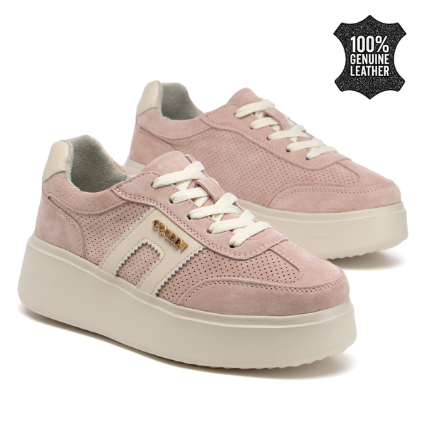 Дамски кецове от естествен велур – стилна визия с дебела подметка за съвременно и впечатляващо ежедневно присъствие FT128 pink