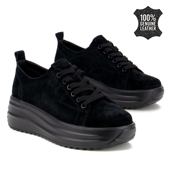 Дамски маратонки от естествен велур – висока комфортна подметка и стилна визия за модерен външен вид през целия ден XW1049 black