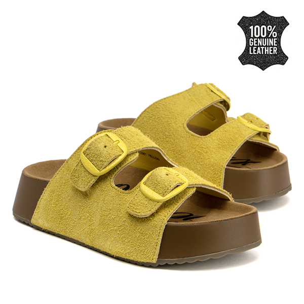 Дамски чехли от естествен велур – комфорт при всяка крачка с две каишки и модерно излъчване за различни ежедневни комбинации SW2661 yellow