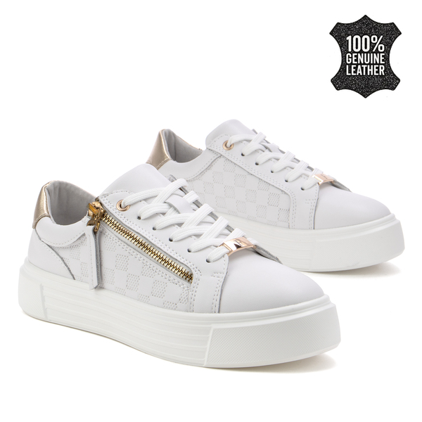 Дамски кецове от естествена кожа – елегантен модел с удобен страничен цип и стабилна подметка за комфортно ежедневно носене  DP7493 white