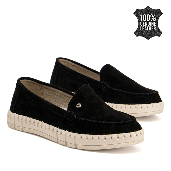 Дамски обувки от естествена кожа - комфортни с удобна подметка за продължително носене без напрежение DP7527 black