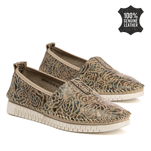 Дамски обувки от естествена кожа – удобни за всекидневно носене с мека подметка и приятно усещане при ходене през целия ден DP7667 beige