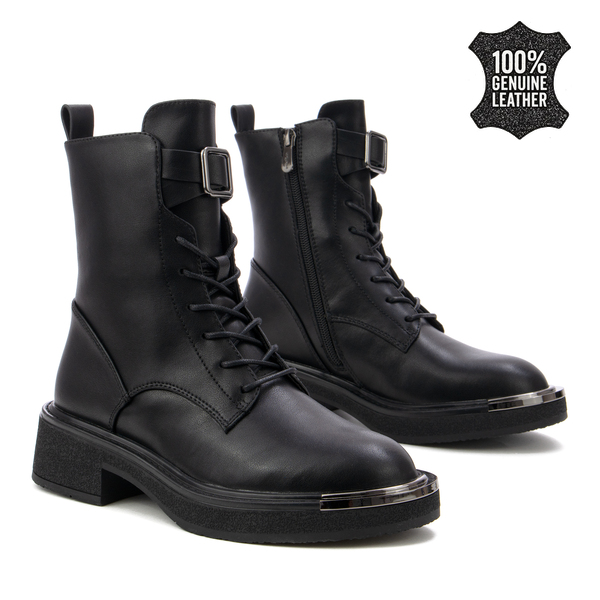 Дамски боти от естествена кожа – елегантна визия и комфортно усещане с удобна подметка, връзки и цип за лесно ежедневие DBT7231 black
