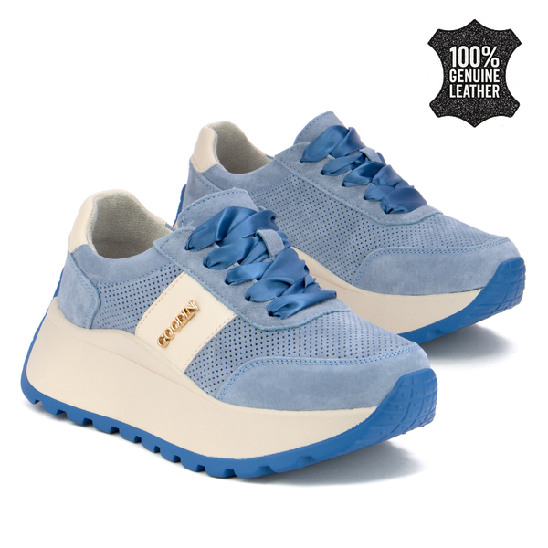 Дамски маратонки от естествена кожа – висока подметка за удобство, сигурна стабилност и модерен акцент за динамично ежедневие GD124A blue