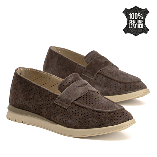 Дамски обувки от естествен велур – удобство и сигурност при ходене с мек вътрешен комфорт и приятна визия за ежедневние DP7663 brown