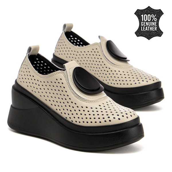 Дамски обувки на платформа от естествена кожа – удобни при движение, с модерно излъчване и комфорт през целия ден XW1063 beige