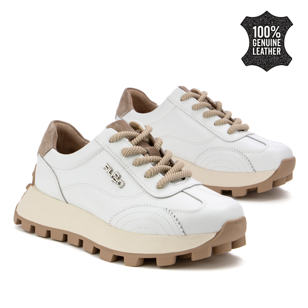 Дамски маратонки от естествена кожа – комфортен модел за ежедневно носене със стабилна подметка и мека вътрешна част DP7498 white