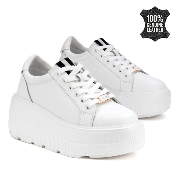 Дамски кецове от естествена кожа – стилен модел с изразено присъствие, дебела подметка и усещане за удобство през целия ден XW1041 white