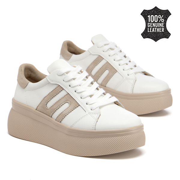 Дамски кецове от естествена кожа с дебела подметка – стилна визия и комфорт, подходящи за динамичното ежедневие DP7175 white