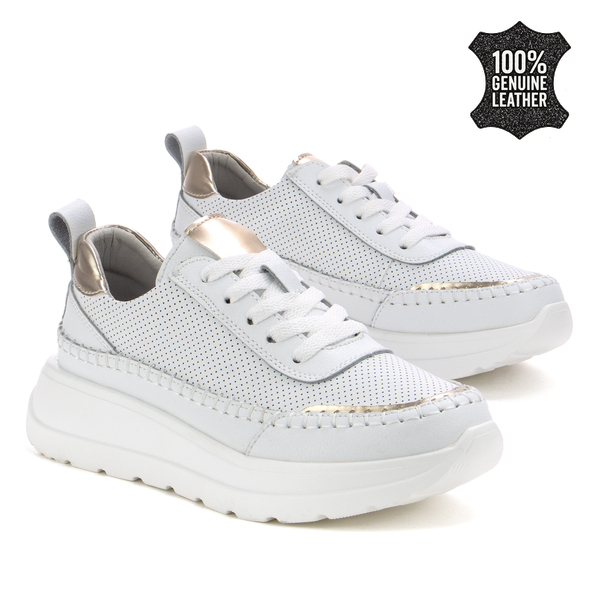 Ежедневни дамски обувки с перфорация – дишаща естествена кожа и стабилна подметка за удобно и леко усещане FT122 white
