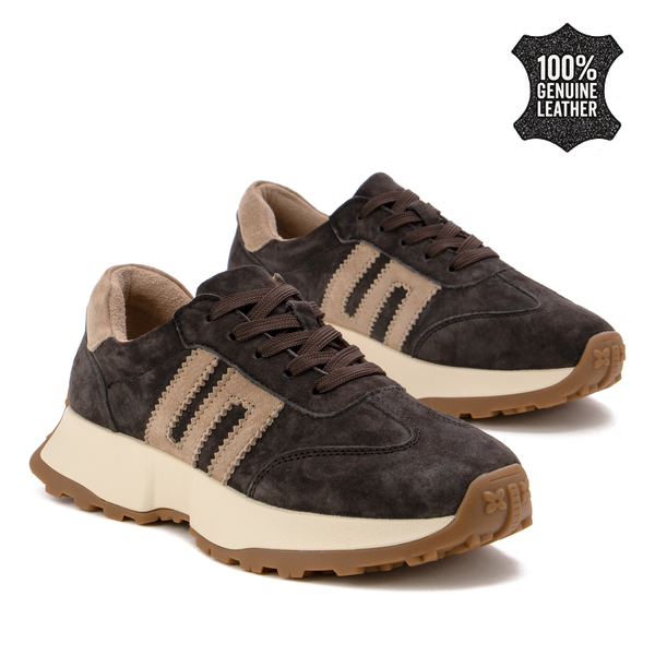 Дамски маратонки от естествен велур – ежедневна лекота, актуални линии и комфортен профил за динамични комбинации LX1078 coffee/beige