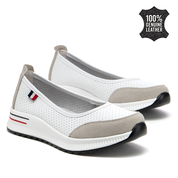 Дамски обувки от естествена кожа slip-on – създадени за приятно носене през целия ден, с усещане за удобство и лекота DP6134 white/GR