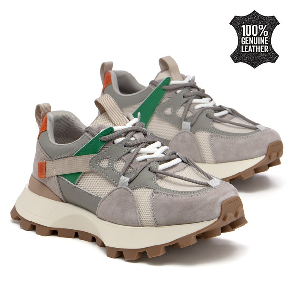 Дамски маратонки от естествена кожа – отличителен модел с релефна спортна подметка и контрастни детайли за модерна динамична визия XF233 grey