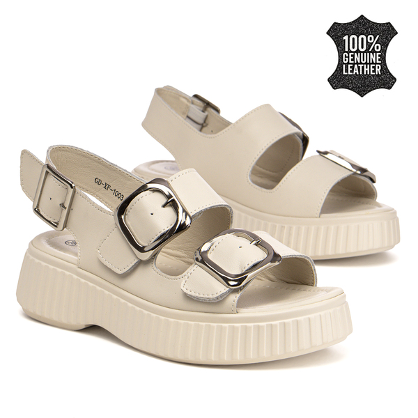 Дамски сандали от естествена кожа – стабилна подметка и класически дизайн за удобно ходене през целия ден XF1003 beige