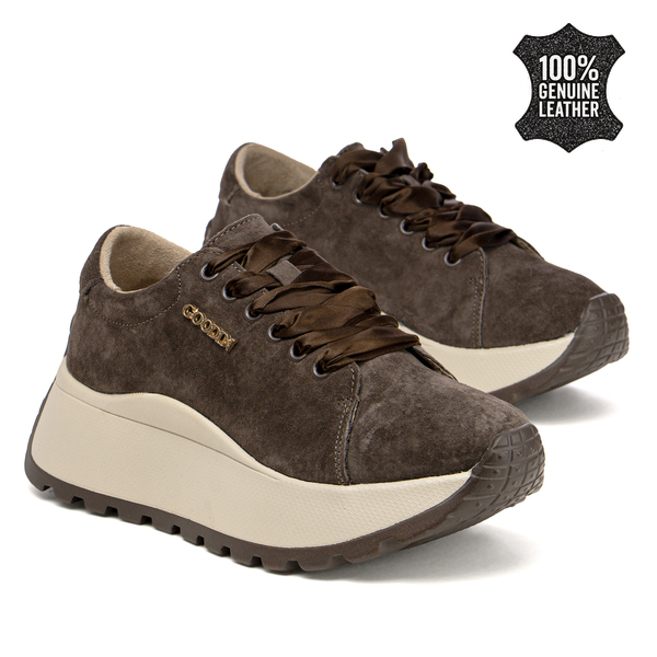 Дамски маратонки от естествена кожа – висока подметка за удобство, сигурна стабилност и модерен акцент за динамично ежедневие GD140 coffee