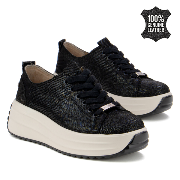 Дамски маратонки от естествена кожа – висока комфортна подметка и стилна визия за модерен външен вид през целия ден  DP6795 black