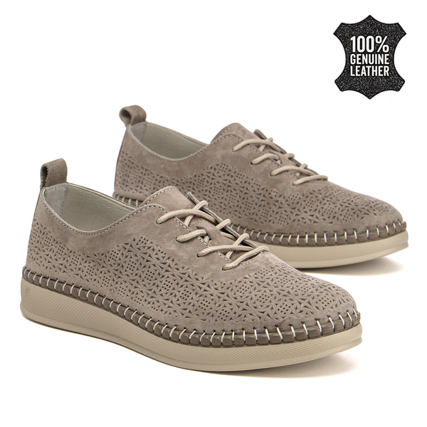 Дамски ежедневни обувки от естествена кожа – актуално излъчване с омекотена вътрешност и комфортна подметка за продължително носене DP7674 beige