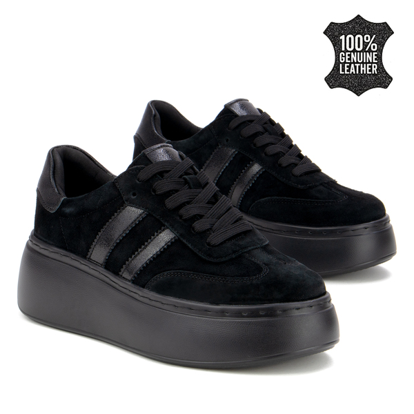 Дамски кецове от естествен велур – елегантен модел с повдигната подметка, комфортна вътрешна част и визия, която се откроява с лекота XW1051 black