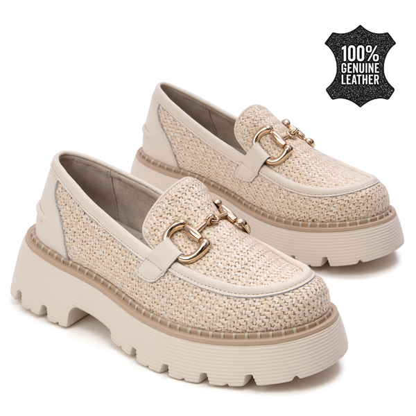 Ежедневни дамски обувки с перфорация – дишаща естествена кожа и стабилна подметка за удобно и леко усещане WL75 beige