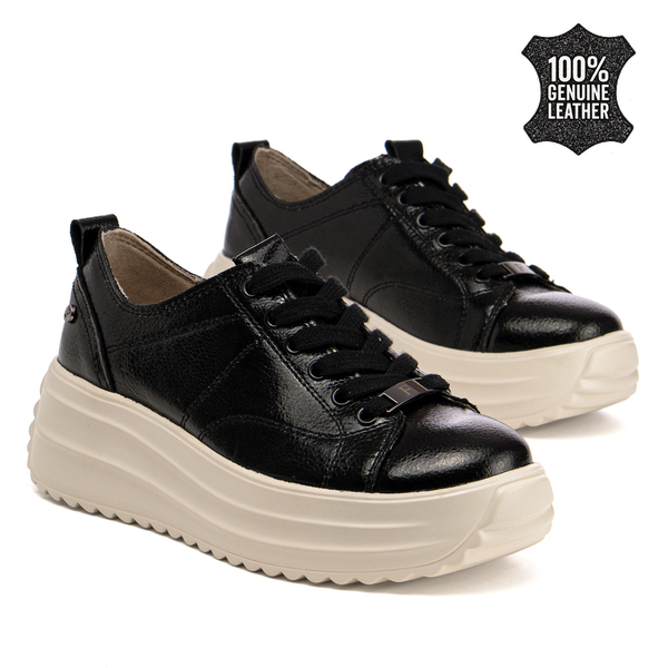 Дамски маратонки от естествена кожа – висока комфортна подметка и стилна визия за модерен външен вид през целия ден  DP6795 black