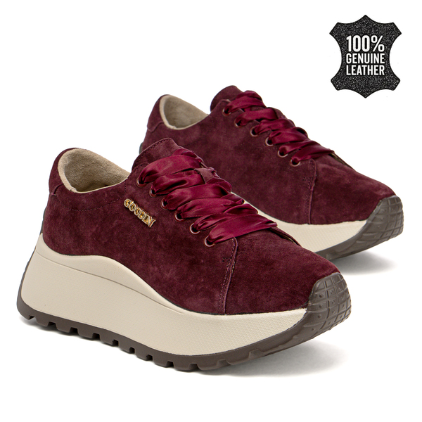 Дамски маратонки от естествена кожа – висока подметка за удобство, сигурна стабилност и модерен акцент за динамично ежедневие GD140 burg