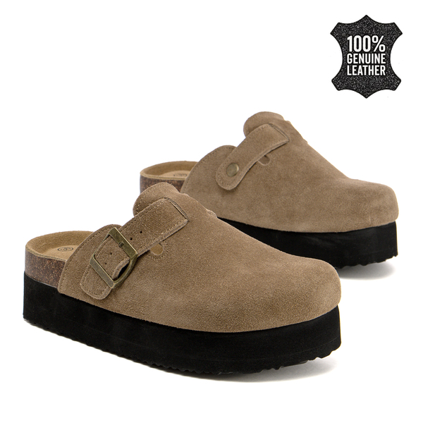 Дамски сабо на платформа от естествен велур – съчетание от удобство и модерно излъчване с балансирана височина и приятно усещане при ходене SW2662 LT brown